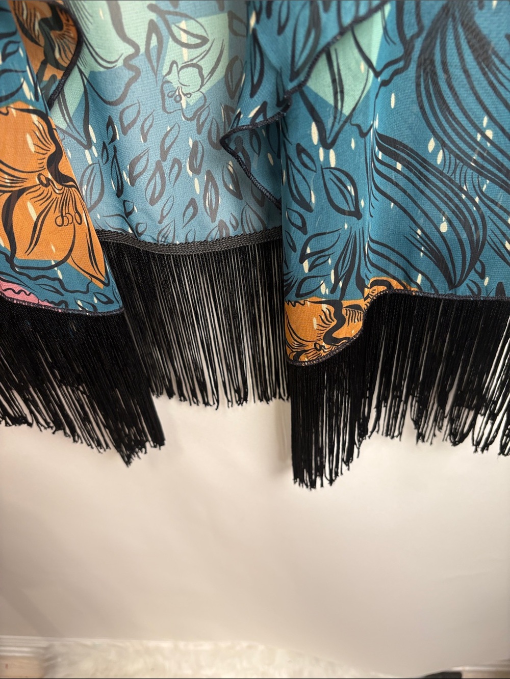 LuLaRoe Teal Floral Open Kimono with Black Detail - Picture 8 of 9